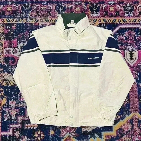Tommy Hilfiger Rain Coat Y2K Fleece Lined Full Zip Jacket, White, Mens XXL - Picture 1 of 2